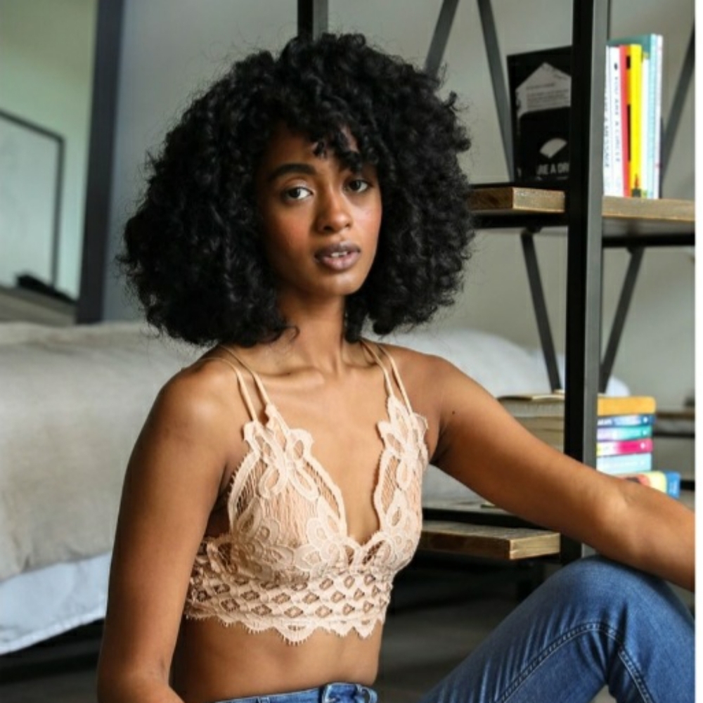 Crochet lace longline bralette cotton nylon nute tan only